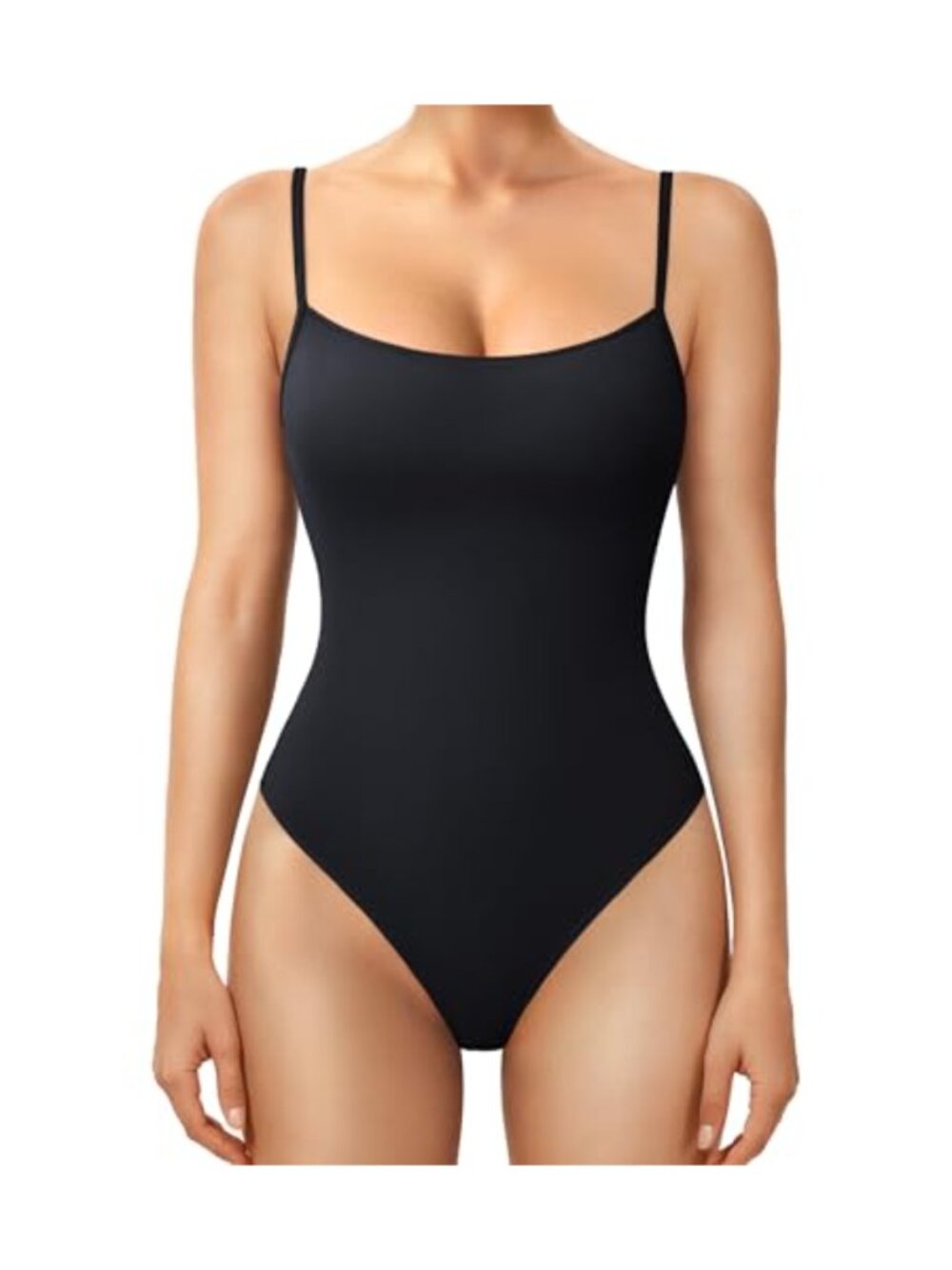 Women's Square Neck Bodysuit Sleeveless Shapewear Double Lined Snap Closure